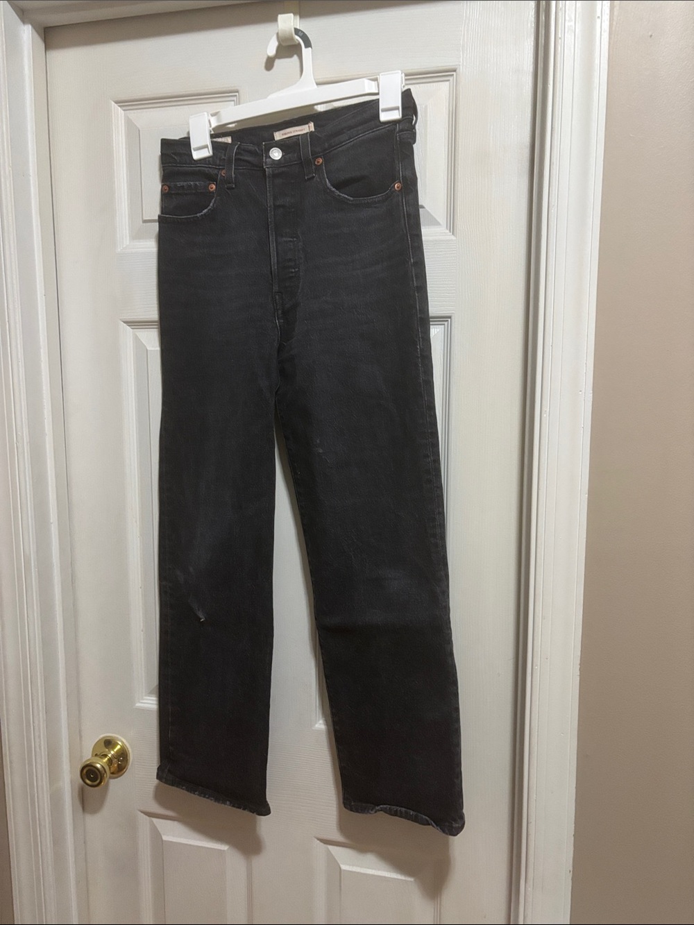 Levi's Black High-Rise Jeans with Tan Leather Patch